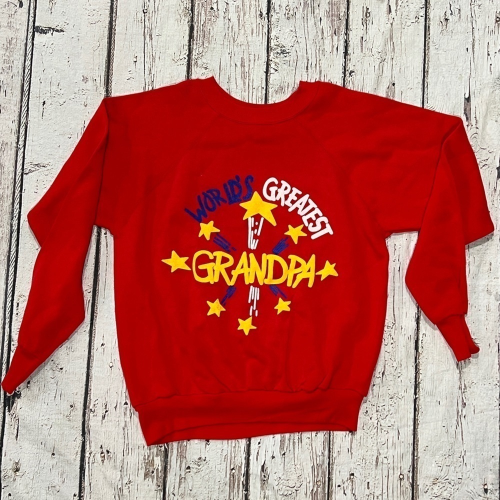Vintage 1980s World's Greatest Grandpa 80s Dad Red Crewneck Sweatshirt
